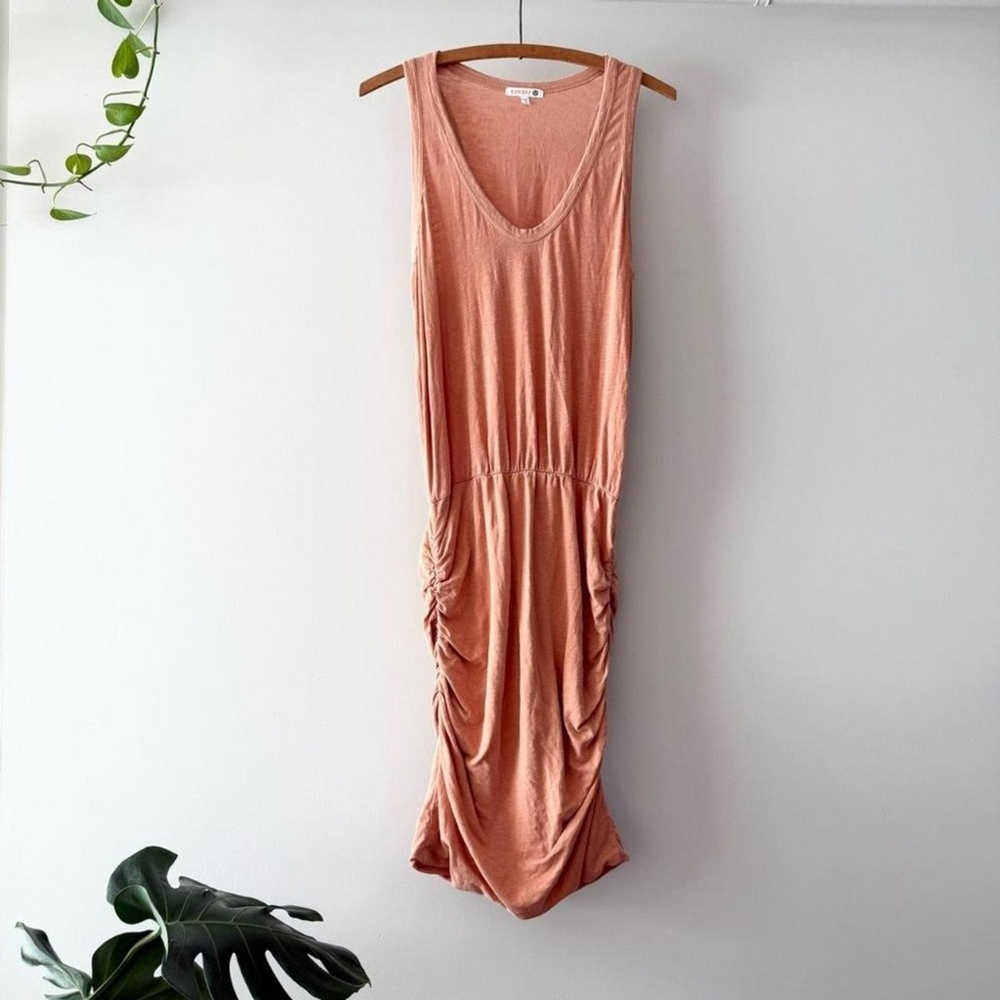 Sundry Women's Orange Tank Ruched Sleeveless Dress